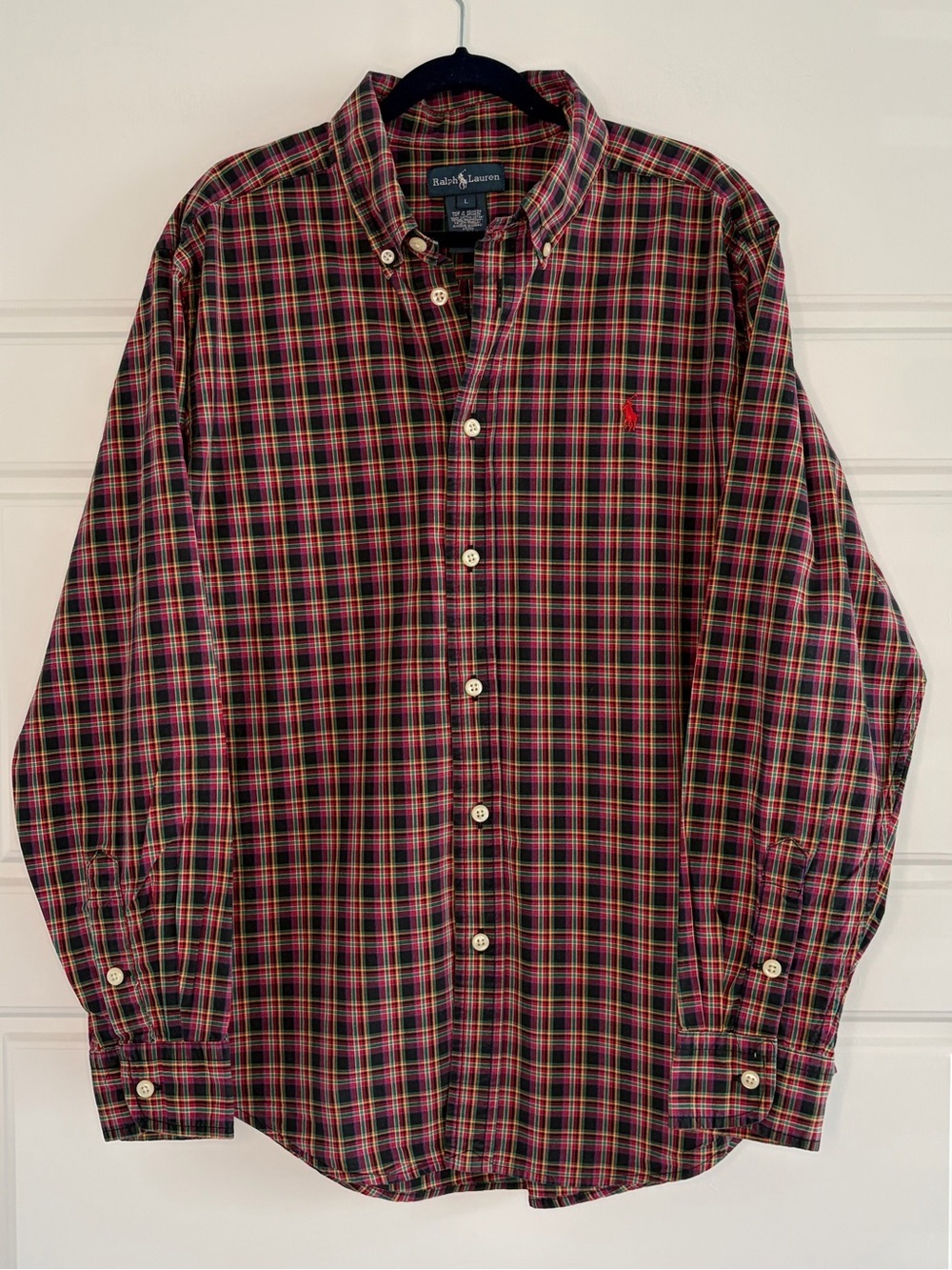 Ralph Lauren Boys L 14-16 Plaid Cotton Poplin Button Down Shirt Preppy Academia